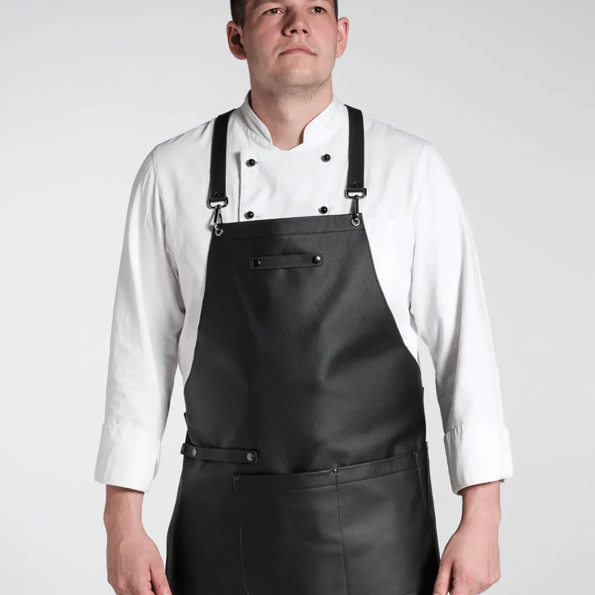 Waschbär Kochschürze aus Rindleder, schwarz.