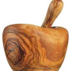 Waschbär Mörser aus Olivenholz mit Stößel.