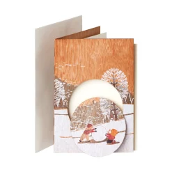 Waschbär Weihnachtskarten aus Holz »Schneemann & Schlitten«, 2er-Set. Outlet